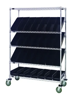 Quantum WRCSL5-63-1836-104BK Slanted Shelf Cart, 36"W x 18"D x 69"H, 1200 lb capacity, Chrome