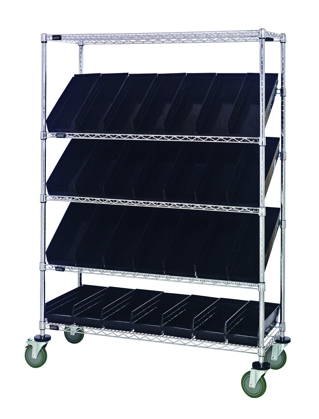 Quantum WRCSL5-63-1848-104BK Slanted Shelf Cart, 48"W x 18"D x 69"H, 1200 lb capacity, Chrome