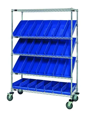 Quantum WRCSL5-63-2448-106BL Slanted Shelf Cart, 48"W x 24"D x 69"H, 1200 lb capacity, Chrome