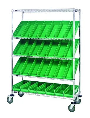 Quantum WRCSL5-63-2448-106GN Slanted Shelf Cart, 48"W x 24"D x 69"H, 1200 lb capacity, Chrome