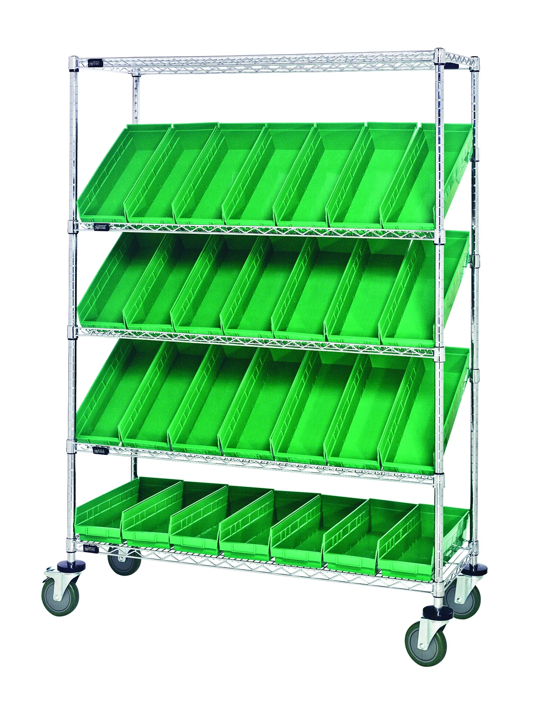 Quantum WRCSL5-63-2448-106GN Slanted Shelf Cart, 48"W x 24"D x 69"H, 1200 lb capacity, Chrome