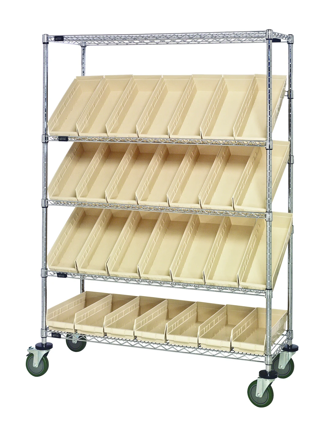 Quantum WRCSL5-63-1848-104IV Slanted Shelf Cart, 48"W x 18"D x 69"H, 1200 lb capacity, Chrome