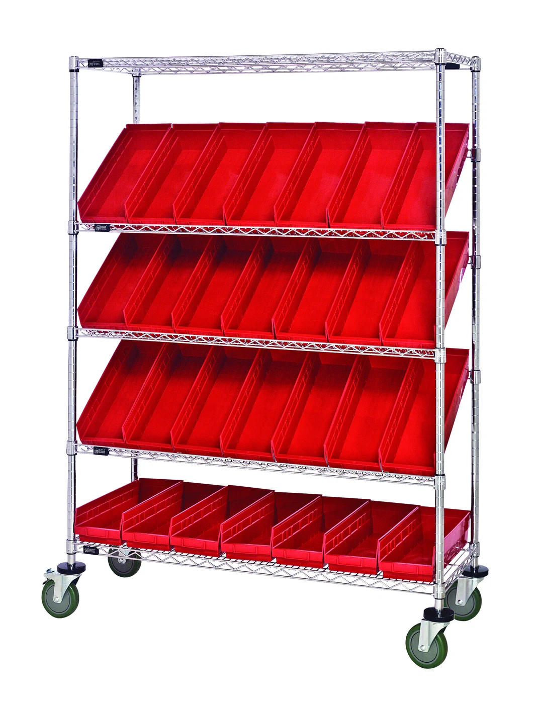 Quantum WRCSL5-63-2448-106RD Slanted Shelf Cart, 48"W x 24"D x 69"H, 1200 lb capacity, Chrome