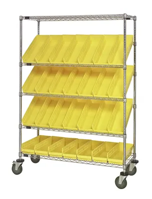Quantum WRCSL5-63-2448-106YL Slanted Shelf Cart, 48"W x 24"D x 69"H, 1200 lb capacity, Chrome