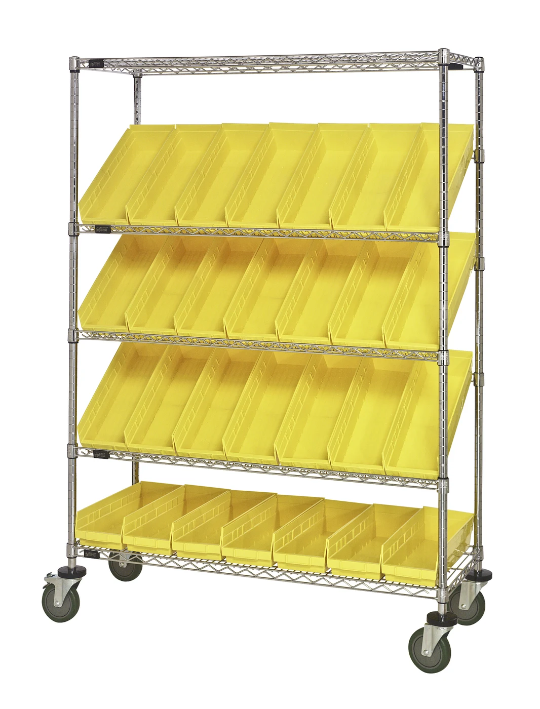 Quantum WRCSL5-63-1848-104YL Slanted Shelf Cart, 48"W x 18"D x 69"H, 1200 lb capacity, Chrome