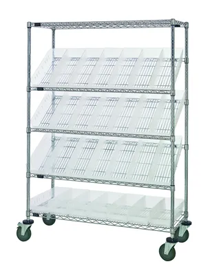 Quantum WRCSL5-63-1836-104CL Slanted Shelf Cart, 36"W x 18"D x 69"H, 1200 lb capacity, Chrome