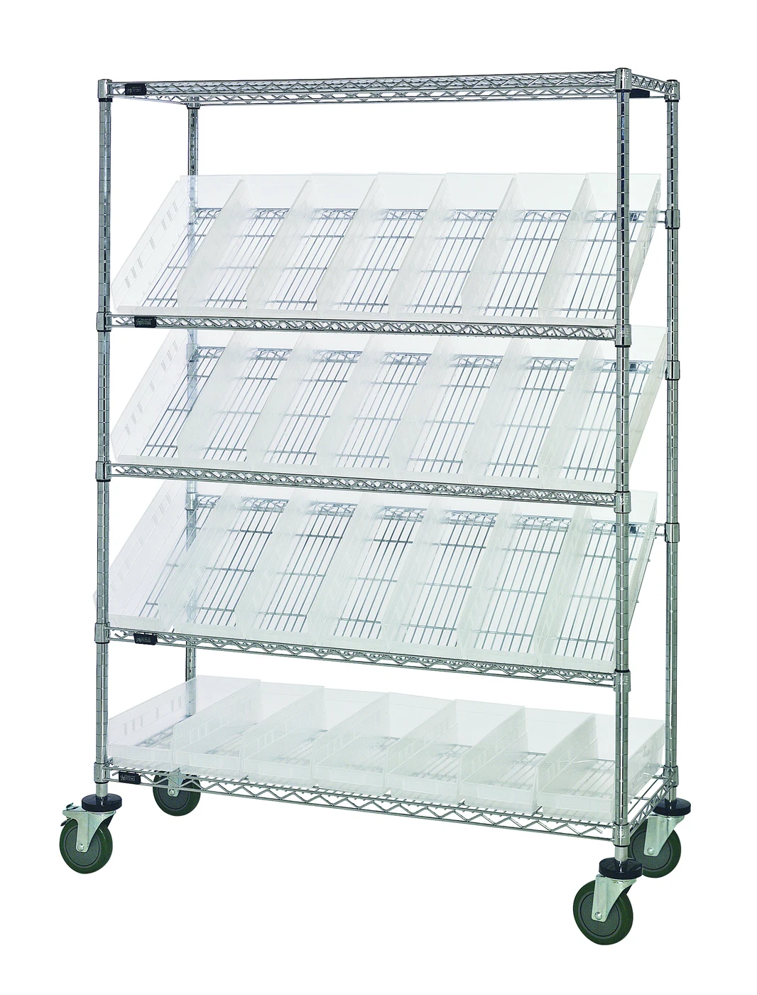 Quantum WRCSL5-63-1836-104CL Slanted Shelf Cart, 36"W x 18"D x 69"H, 1200 lb capacity, Chrome