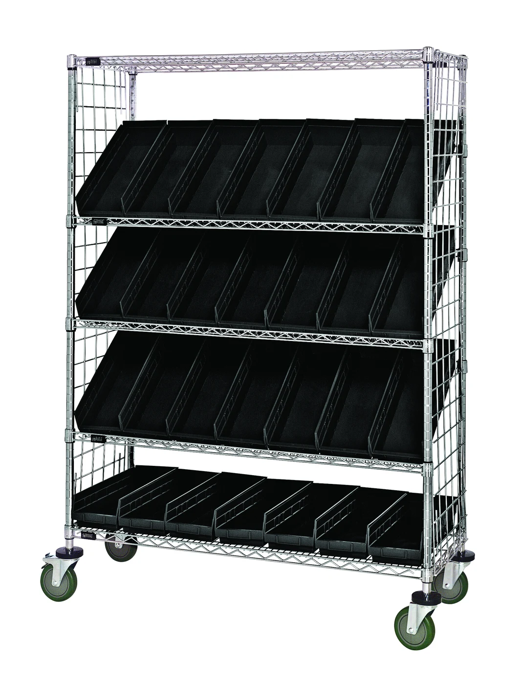 Quantum WRCSL5-63-2436EP-106BK Slanted Shelf Enclosure Cart, 36"W x 24"D x 69"H, 1200 lb capacity, Chrome