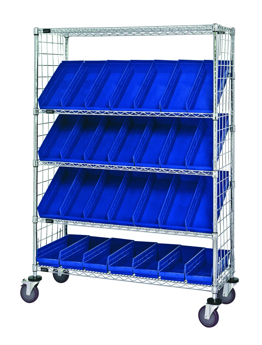 Quantum WRCSL5-63-1848E-14BL Slanted Shelf Enclosure Cart, 48"W x 18"D x 69"H, 1200 lb capacity, Chrome