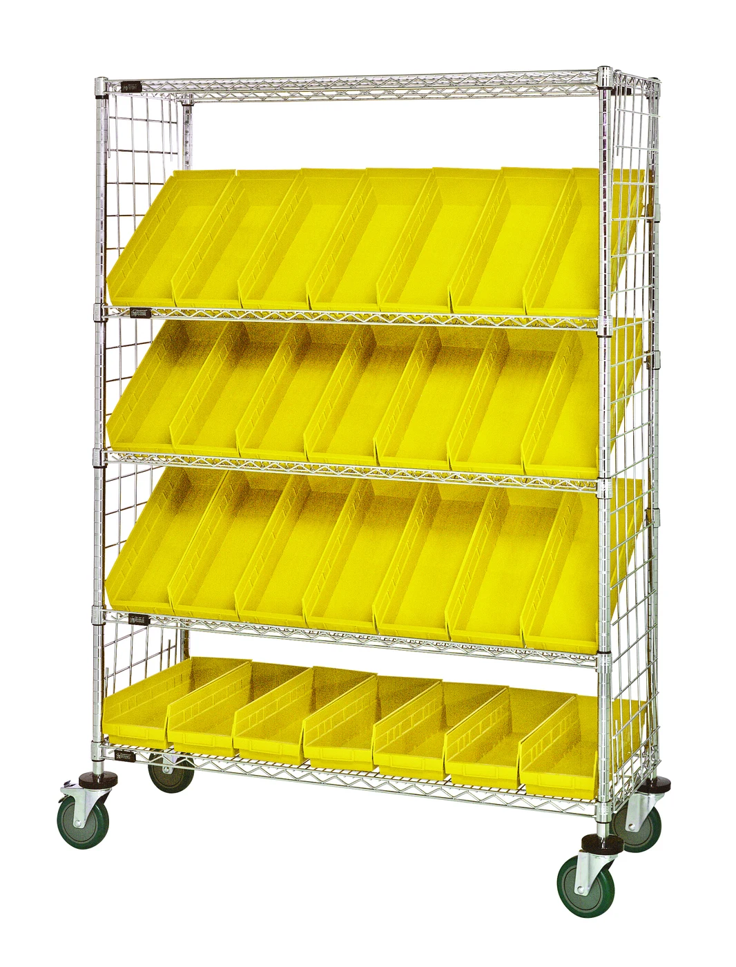 Quantum WRCSL5-63-1848EP-104YL Slanted Shelf Enclosure Cart, 48"W x 18"D x 69"H, 1200 lb capacity, Chrome
