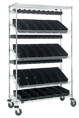 Quantum WRCSL5-74-1848-104220BK Slanted Shelf Cart, 48"W x 18"D x 80"H, 1200 lb capacity, Chrome