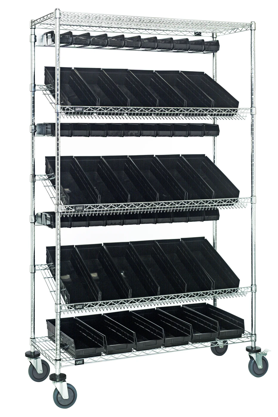 Quantum WRCSL5-74-1836-104220BK Slanted Shelf Cart, 36"W x 18"D x 80"H, 1200 lb capacity, Chrome