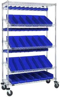 Quantum WRCSL5-74-1848-104220BL Slanted Shelf Cart, 48"W x 18"D x 80"H, 1200 lb capacity, Chrome