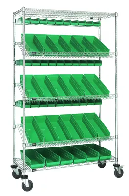 Quantum WRCSL5-74-1848-104220GN Slanted Shelf Cart, 48"W x 18"D x 80"H, 1200 lb capacity, Chrome