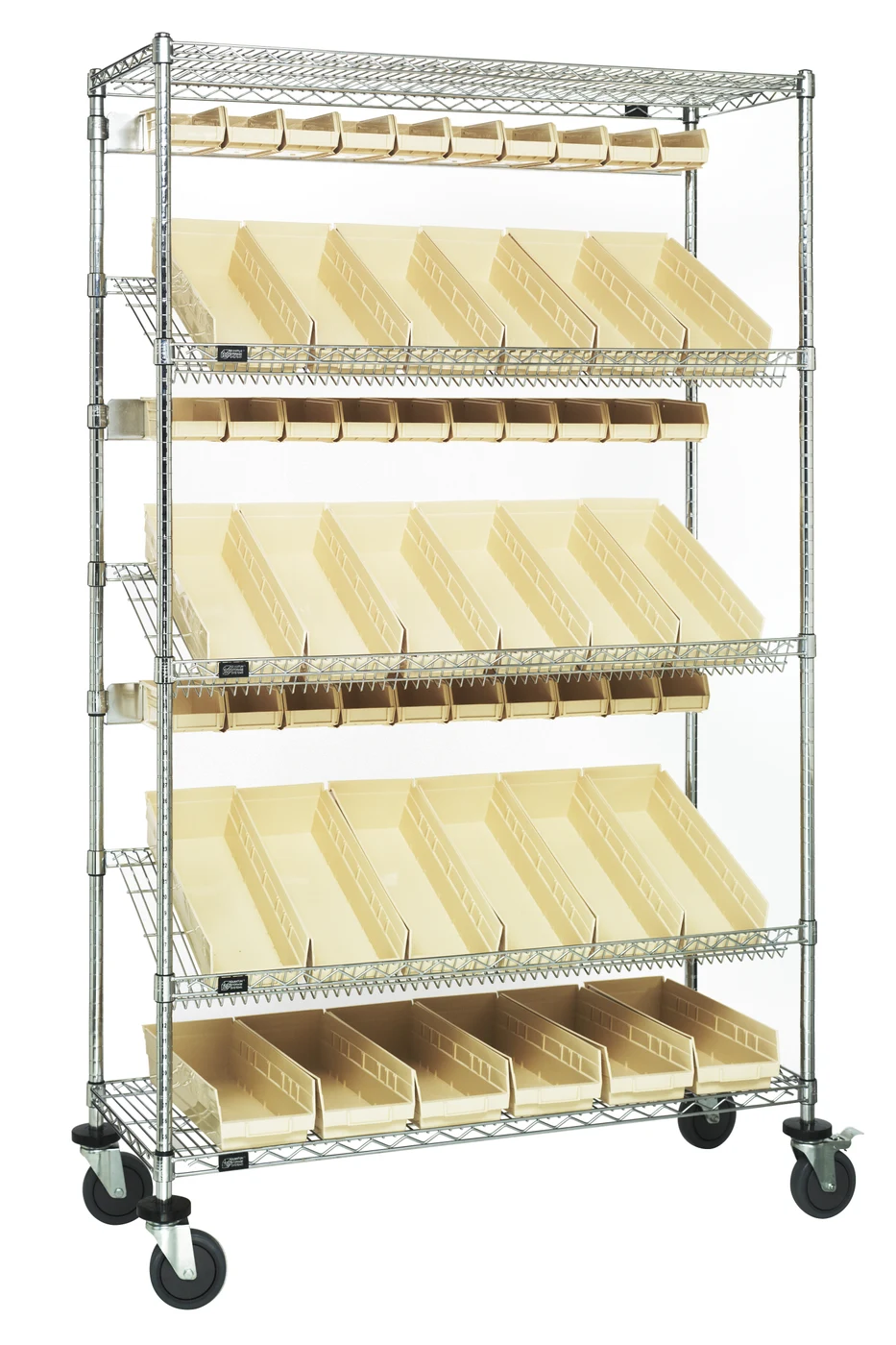 Quantum WRCSL5-74-1836-104220IV Slanted Shelf Cart, 36"W x 18"D x 80"H, 1200 lb capacity, Chrome