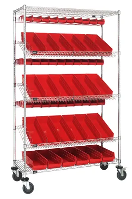 Quantum WRCSL5-74-1848-104220RD Slanted Shelf Cart, 48"W x 18"D x 80"H, 1200 lb capacity, Chrome