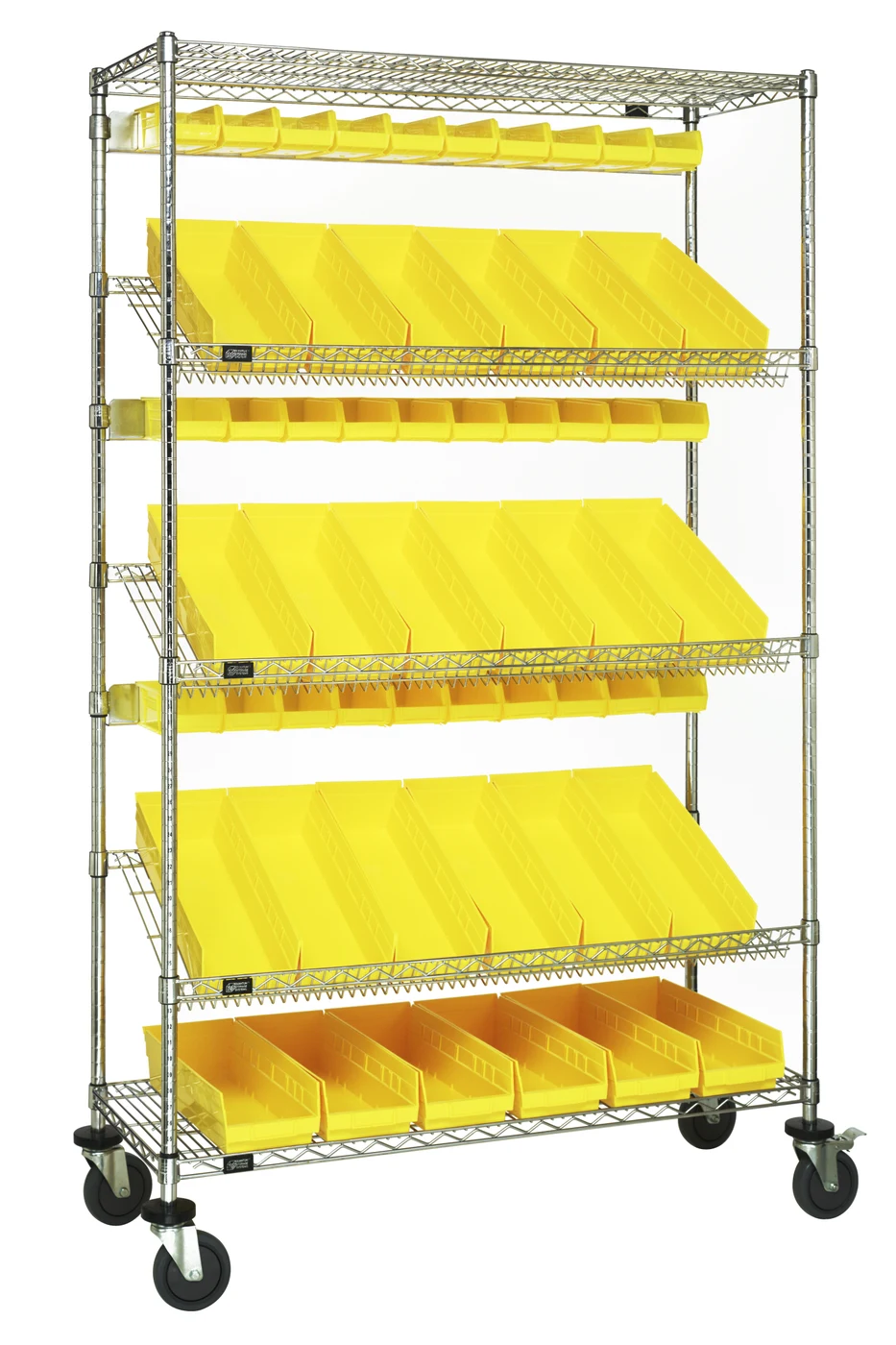 Quantum WRCSL5-74-1836-104220YL Slanted Shelf Cart, 36"W x 18"D x 80"H, 1200 lb capacity, Chrome