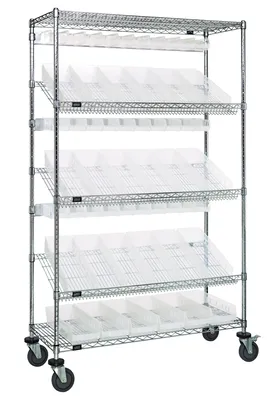 Quantum WRCSL5-74-1848-104220CL Slanted Shelf Cart, 48"W x 18"D x 80"H, 1200 lb capacity, Chrome