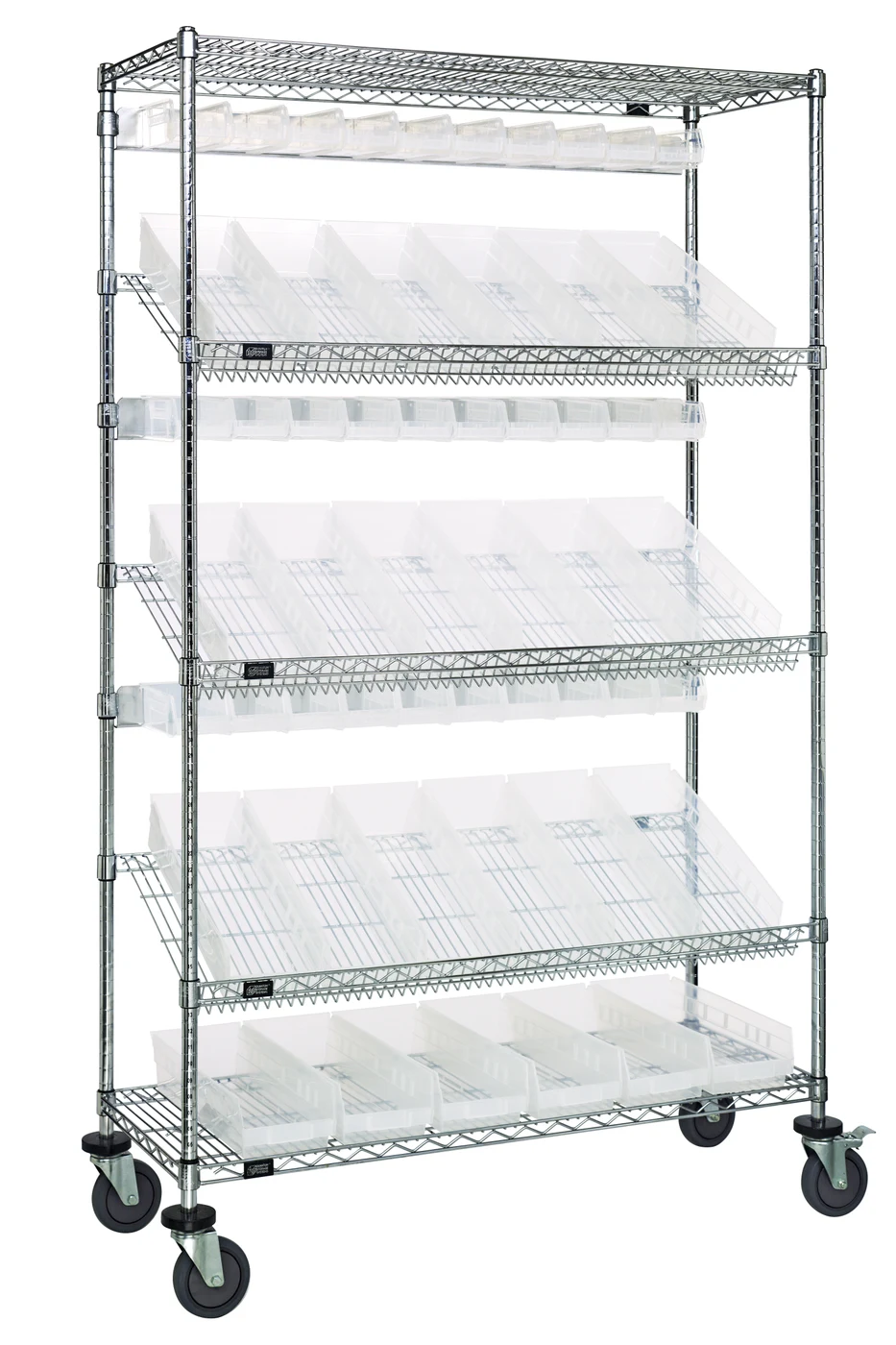 Quantum WRCSL5-74-1848-104220CL Slanted Shelf Cart, 48"W x 18"D x 80"H, 1200 lb capacity, Chrome