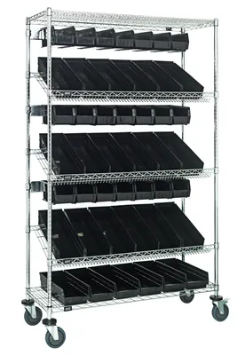 Quantum WRCSL5-74-1836-104230BK Slanted Shelf Cart, 36"W x 18"D x 80"H, 1200 lb capacity, Chrome