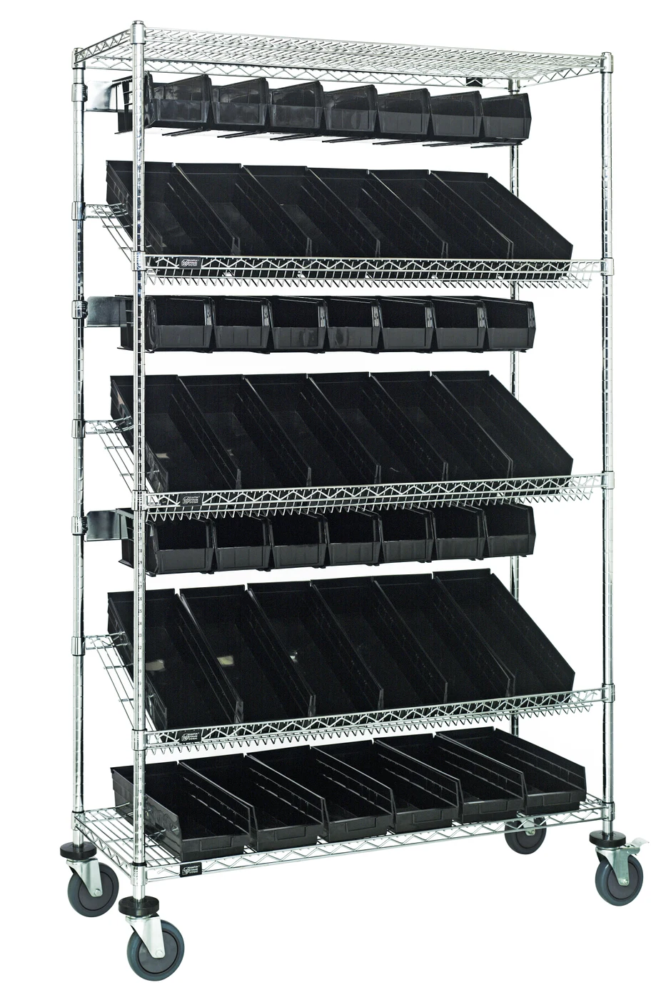 Quantum WRCSL5-74-1836-104230BK Slanted Shelf Cart, 36"W x 18"D x 80"H, 1200 lb capacity, Chrome