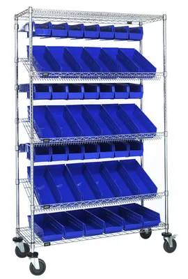 Quantum WRCSL5-74-1836-104230BL Slanted Shelf Cart, 36"W x 18"D x 80"H, 1200 lb capacity, Chrome
