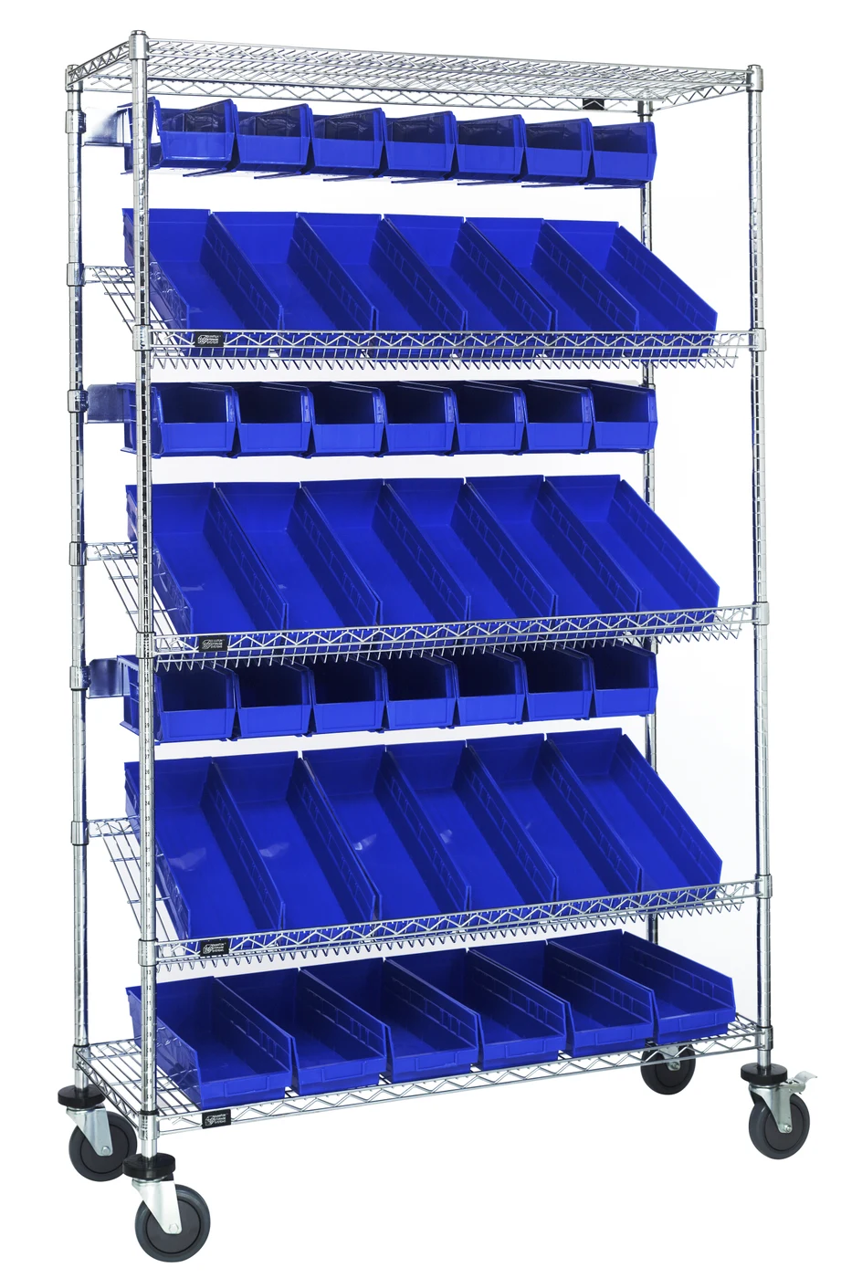 Quantum WRCSL5-74-1836-104230BL Slanted Shelf Cart, 36"W x 18"D x 80"H, 1200 lb capacity, Chrome