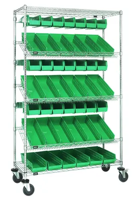 Quantum WRCSL5-74-1836-104230GN Slanted Shelf Cart, 36"W x 18"D x 80"H, 1200 lb capacity, Chrome