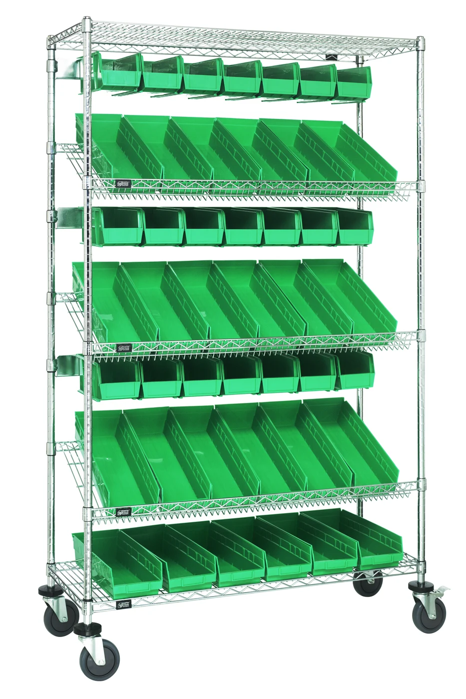 Quantum WRCSL5-74-1836-104230GN Slanted Shelf Cart, 36"W x 18"D x 80"H, 1200 lb capacity, Chrome