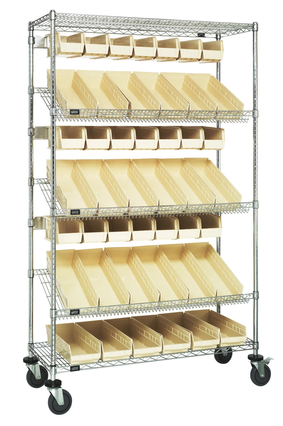 Quantum WRCSL5-74-1836-104230IV Slanted Shelf Cart, 36"W x 18"D x 80"H, 1200 lb capacity, Chrome