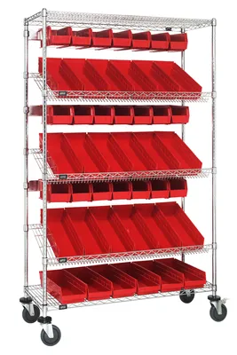 Quantum WRCSL5-74-1836-104230RD Slanted Shelf Cart, 36"W x 18"D x 80"H, 1200 lb capacity, Chrome