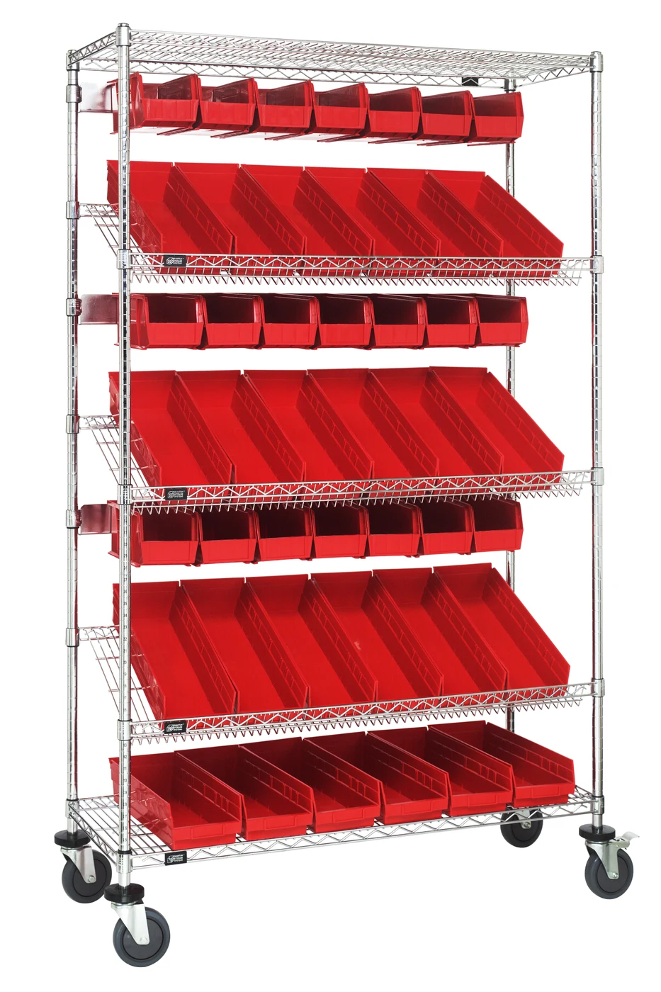 Quantum WRCSL5-74-1836-104230RD Slanted Shelf Cart, 36"W x 18"D x 80"H, 1200 lb capacity, Chrome