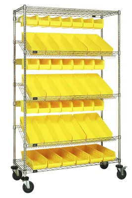 Quantum WRCSL5-74-1836-104230YL Slanted Shelf Cart, 36"W x 18"D x 80"H, 1200 lb capacity, Chrome
