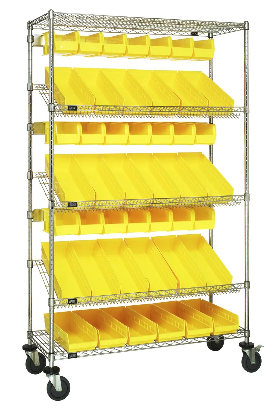Quantum WRCSL5-74-1836-104230YL Slanted Shelf Cart, 36"W x 18"D x 80"H, 1200 lb capacity, Chrome