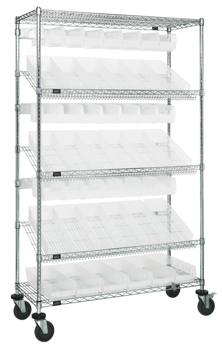 Quantum WRCSL5-74-1836-104230CL Slanted Shelf Cart, 36"W x 18"D x 80"H, 1200 lb capacity, Chrome