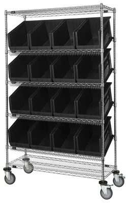 Quantum WRCSL6-74-1848-260BK Slanted Shelf Cart, 48"W x 18"D x 80"H, 1200 lb capacity, Chrome