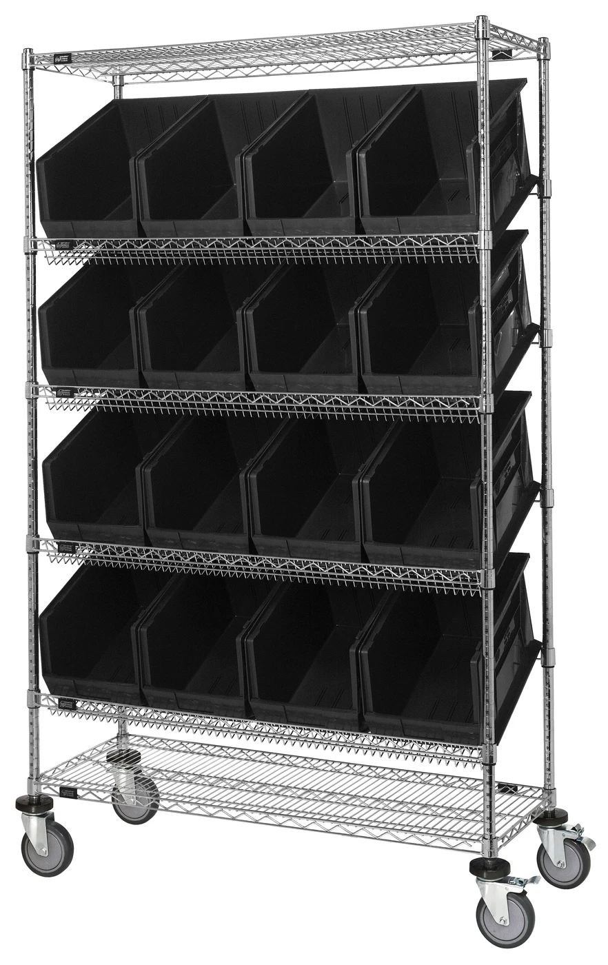 Quantum WRCSL6-74-1848-260BK Slanted Shelf Cart, 48"W x 18"D x 80"H, 1200 lb capacity, Chrome