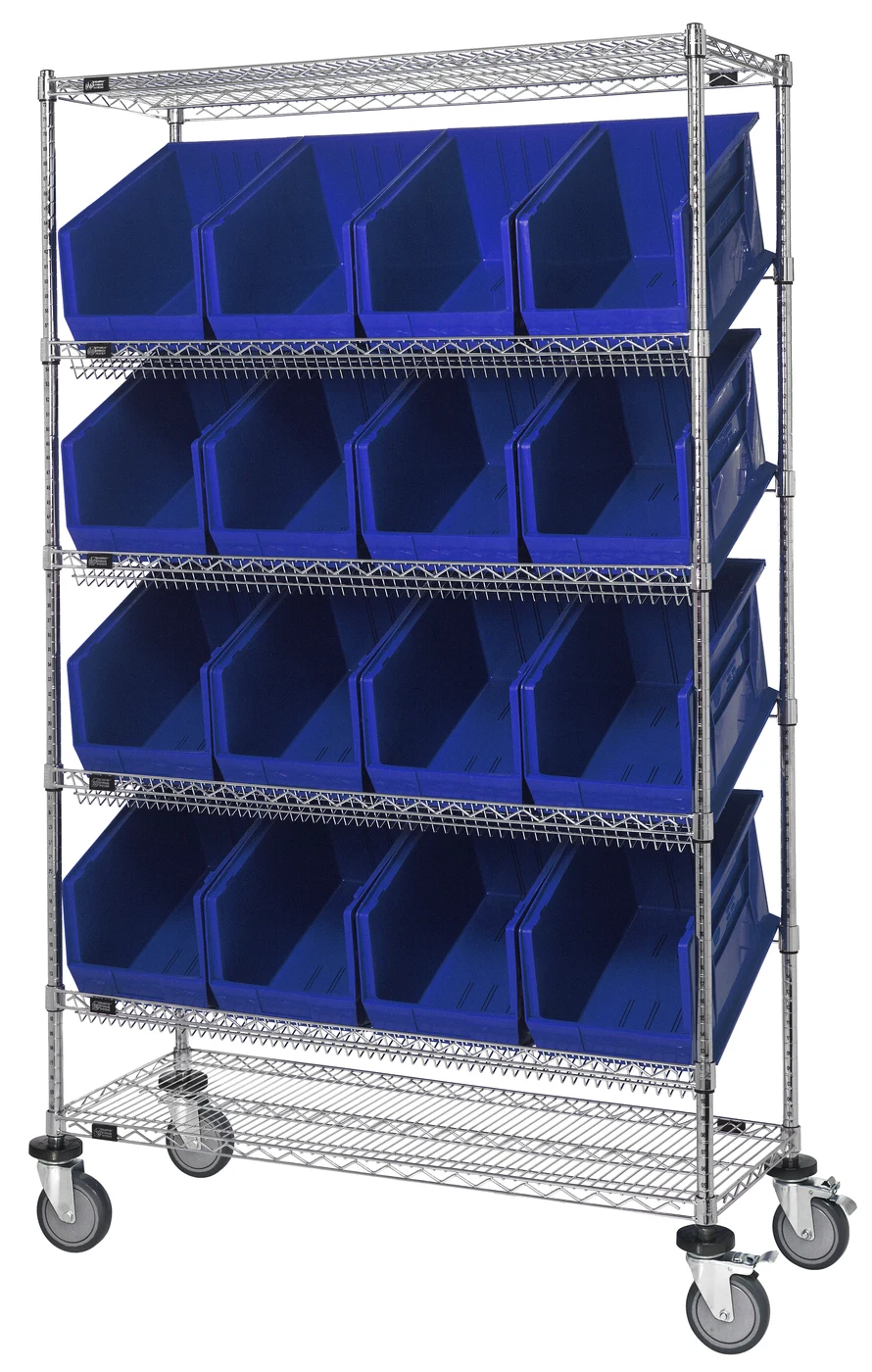 Quantum WRCSL6-74-1848-260BL Slanted Shelf Cart, 48"W x 18"D x 80"H, 1200 lb capacity, Chrome