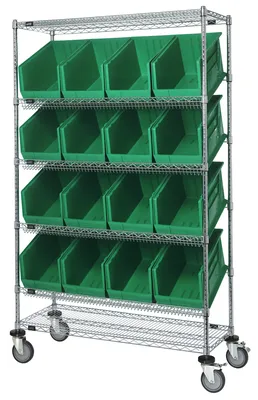 Quantum WRCSL6-74-1848-260GN Slanted Shelf Cart, 48"W x 18"D x 80"H, 1200 lb capacity, Chrome