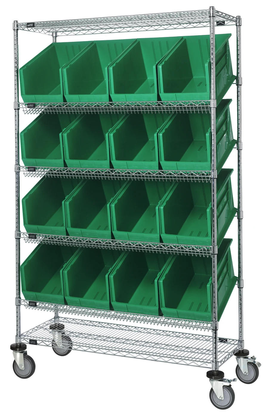 Quantum WRCSL6-74-1848-260GN Slanted Shelf Cart, 48"W x 18"D x 80"H, 1200 lb capacity, Chrome
