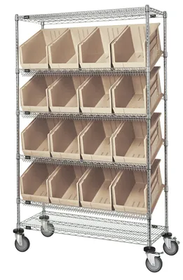 Quantum WRCSL6-74-1848-260IV Slanted Shelf Cart, 48"W x 18"D x 80"H, 1200 lb capacity, Chrome