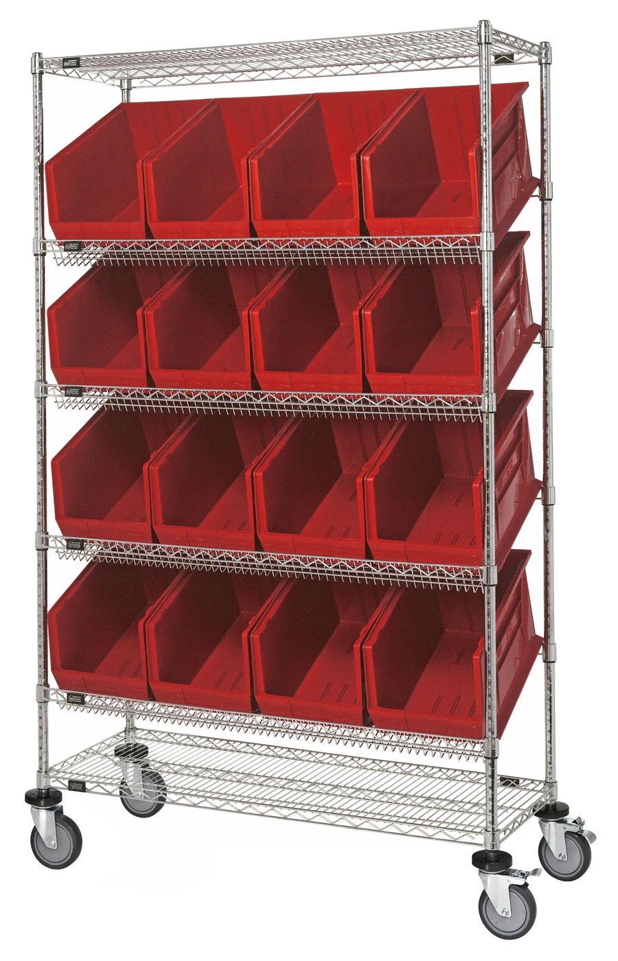 Quantum WRCSL6-74-1848-260RD Slanted Shelf Cart, 48"W x 18"D x 80"H, 1200 lb capacity, Chrome