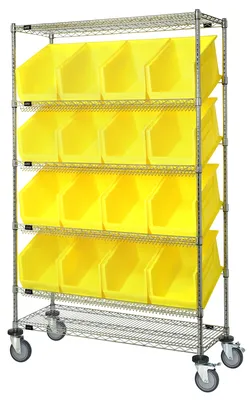 Quantum WRCSL6-74-1848-260YL Slanted Shelf Cart, 48"W x 18"D x 80"H, 1200 lb capacity, Chrome