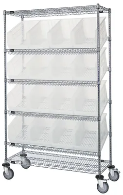 Quantum WRCSL6-74-1848-260CL Slanted Shelf Cart, 48"W x 18"D x 80"H, 1200 lb capacity, Chrome