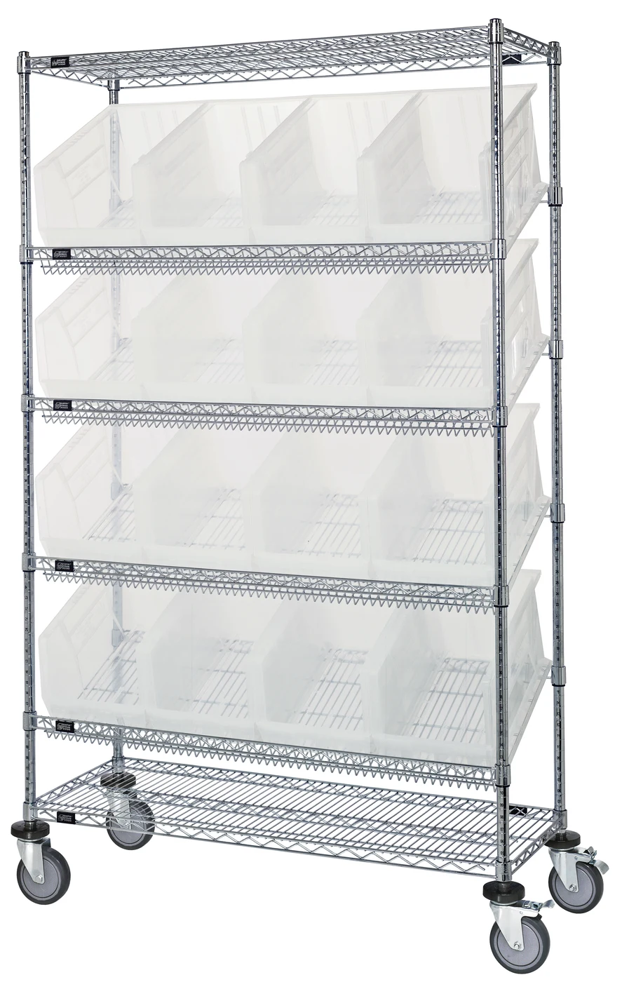 Quantum WRCSL6-74-1848-260CL Slanted Shelf Cart, 48"W x 18"D x 80"H, 1200 lb capacity, Chrome