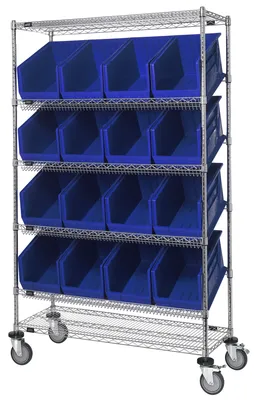 Quantum WRCSL6-74-2448-953BL Slanted Shelf Cart, 48"W x 24"D x 80"H, 1200 lb capacity, Chrome