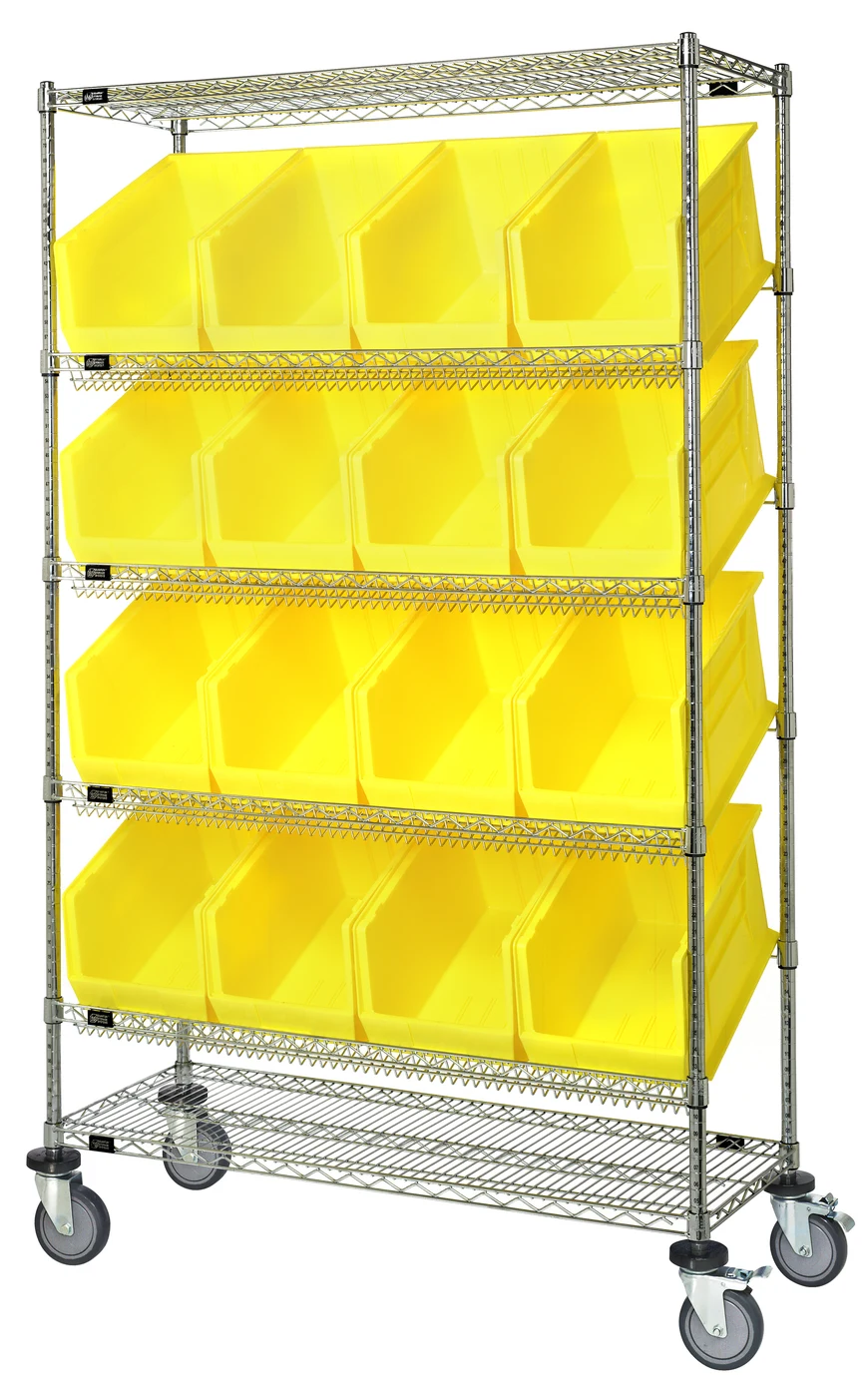 Quantum WRCSL6-74-2448-953YL Slanted Shelf Cart, 48"W x 24"D x 80"H, 1200 lb capacity, Chrome