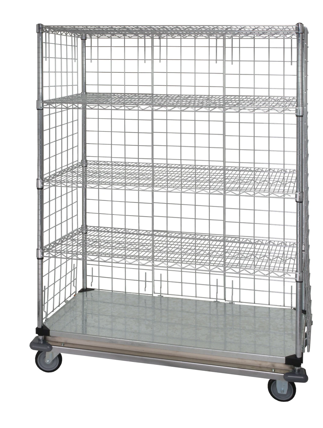 Quantum WRDBS4-63-2448EP-5 Mobile Wire Enclosed Cart, 48"W x 24"D x 69"H, 1200 lb capacity, Chrome