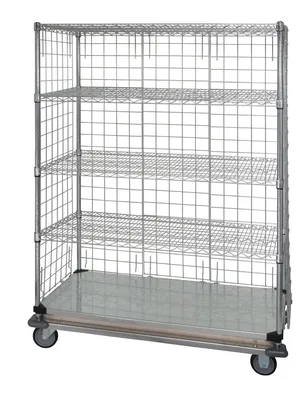 Quantum WRDBS4-74-2436EP-5 Mobile Wire Enclosed Cart, 36"W x 24"D x 80"H, 1200 lb capacity, Chrome
