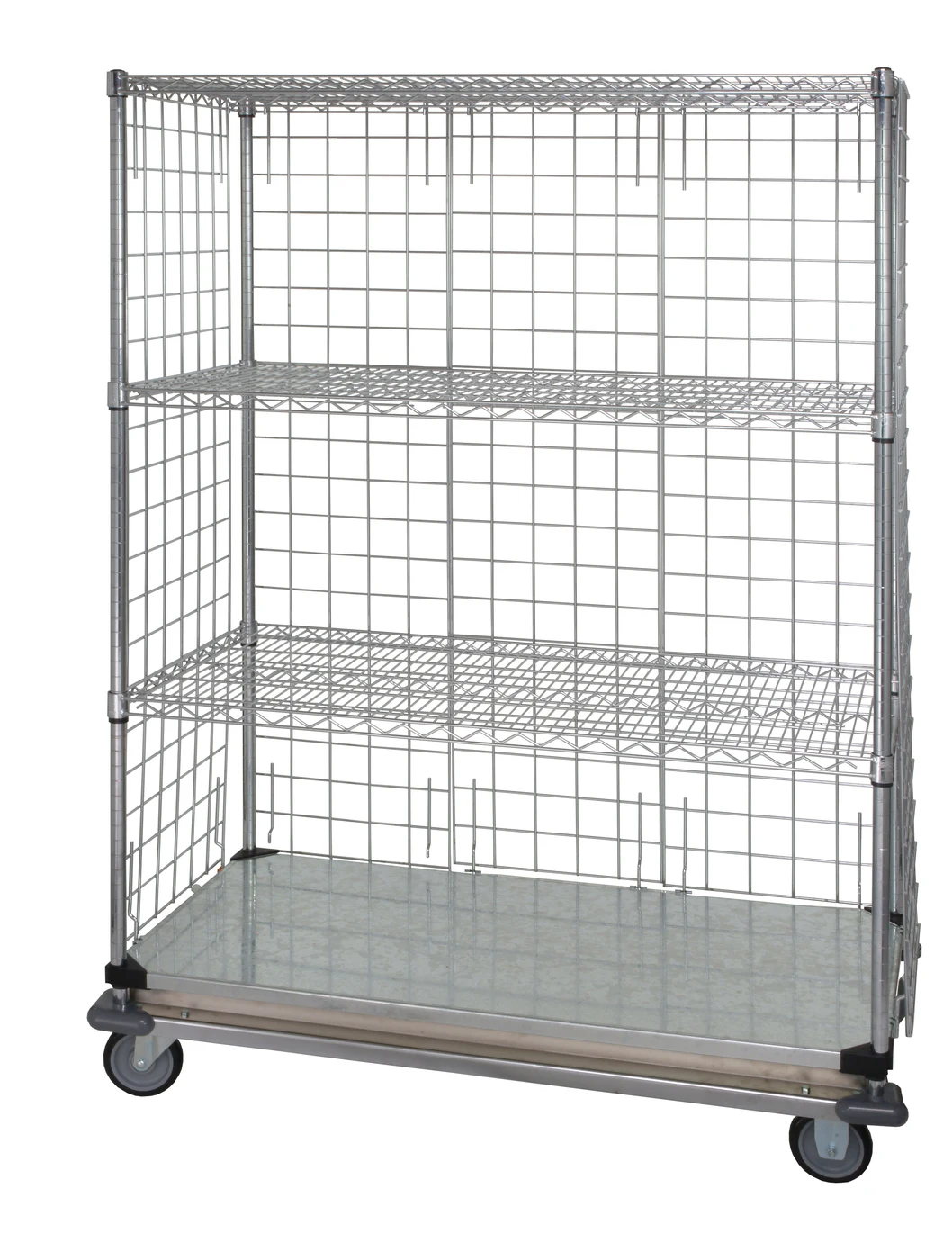 Quantum WRDBS4-74-2460EP-LH57C Mobile Wire Enclosed Cart, 60"W x 24"D x 80"H, 1200 lb capacity, Chrome
